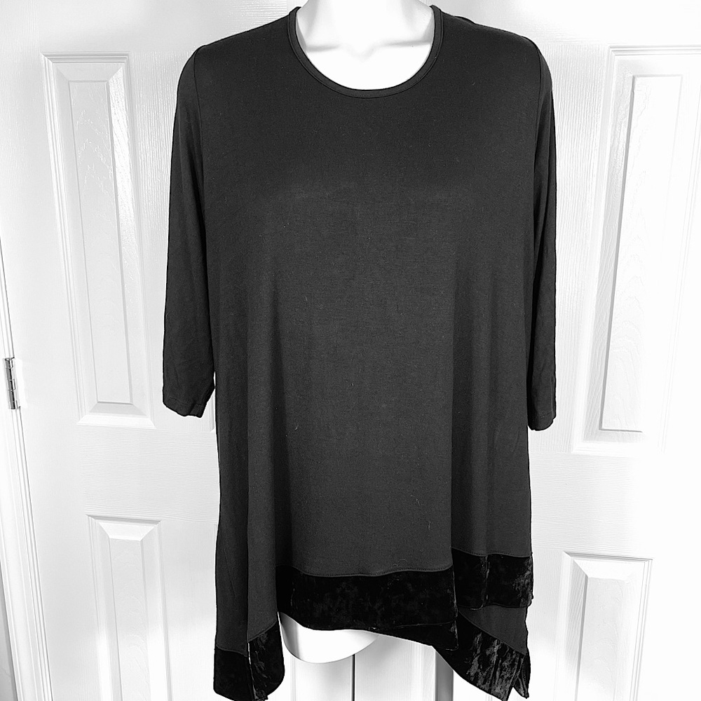 Pebble and stone too dressy velvet trimmed blouse pullover top SOLID BLACK 2X